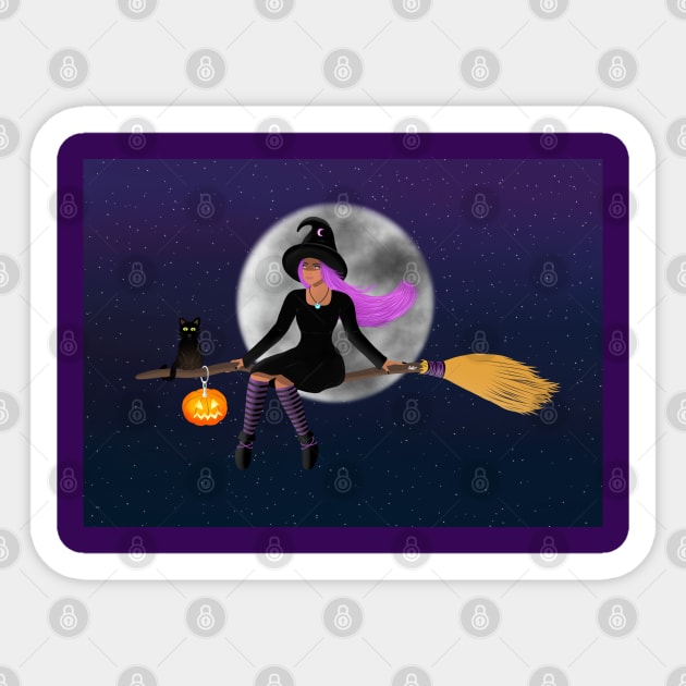 Witch On a broom Sticker by Raghni.C 